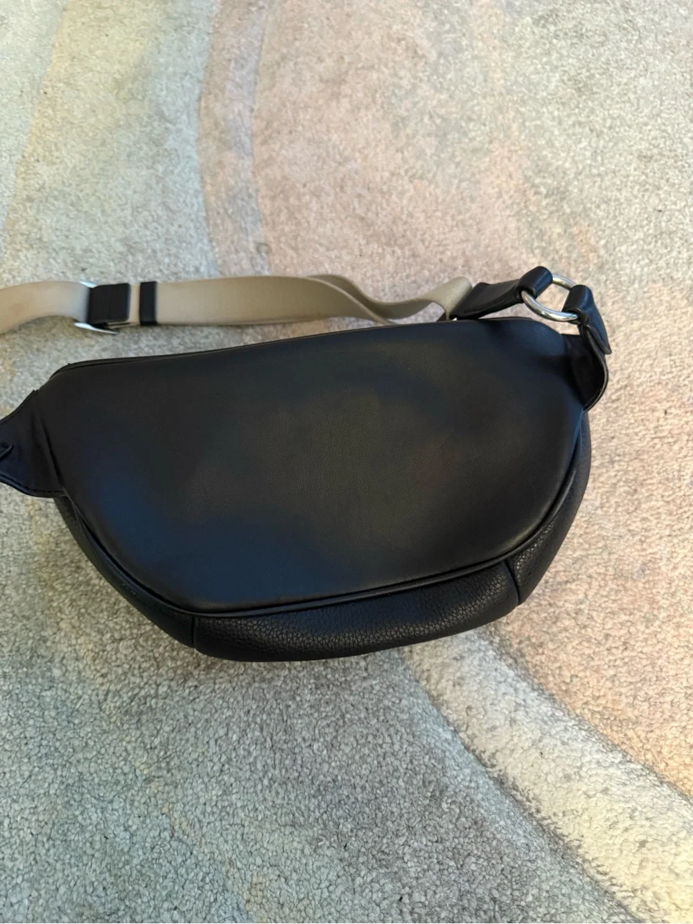 Michael Kors Black Pebbled Leather Belt Bag with Beige Strap